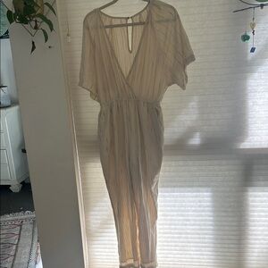 Anthropologie Cream Striped Jumpsuit